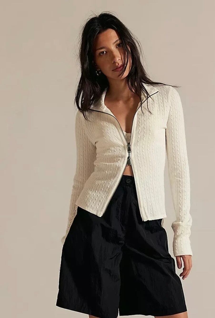 NWT Free People We The Free size XS Cable Knit Full Zip Jacket - Ivory